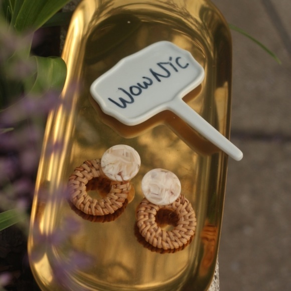 WowNYC Jewelry - New Handmade Earrings Marble Wood Rattan Ivory